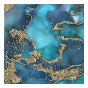 Dreamy Blue Teal and Gold Faux Canvas Print