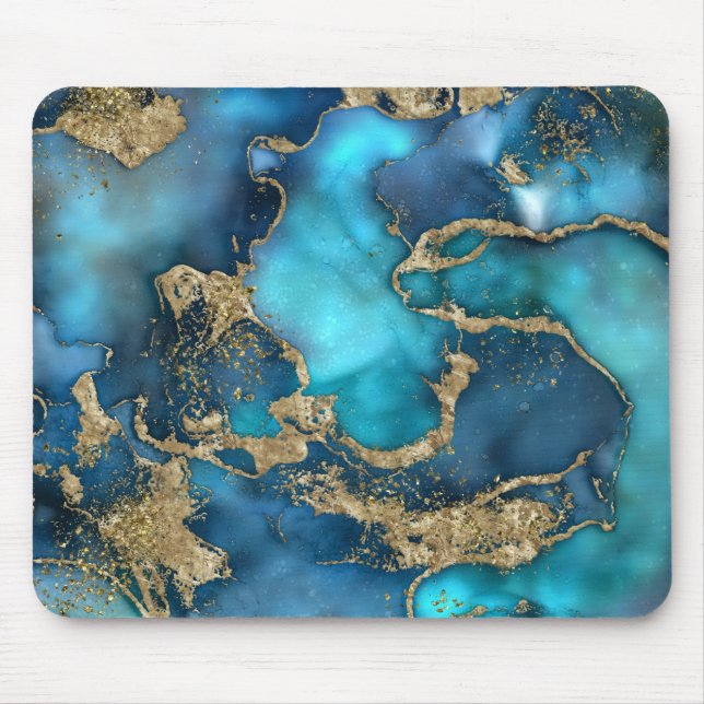 Dreamy Blue Teal and Gold Mouse Pad (Front)
