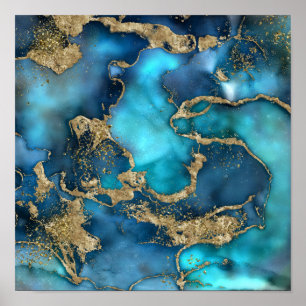 Dreamy Blue Teal and Gold Poster