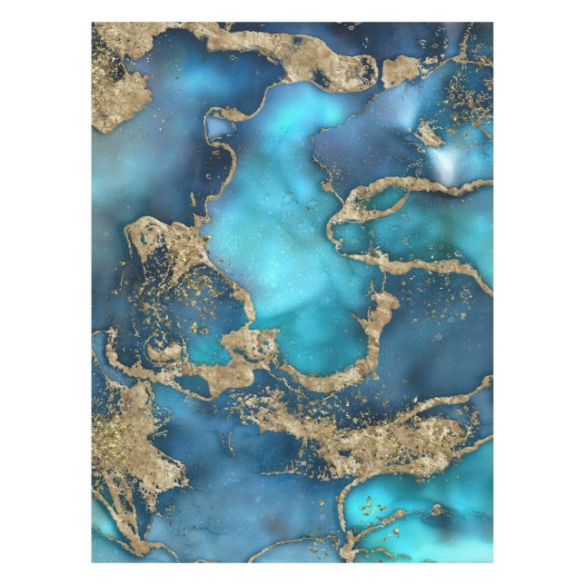 Dreamy Blue Teal and Gold Tablecloth (Front)