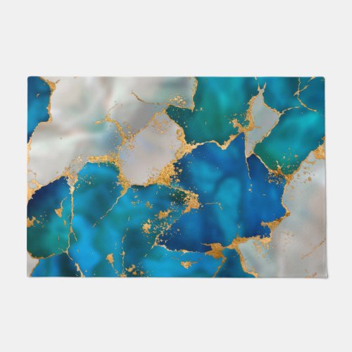 Dreamy Blue Teal pearl and Gold Doormat