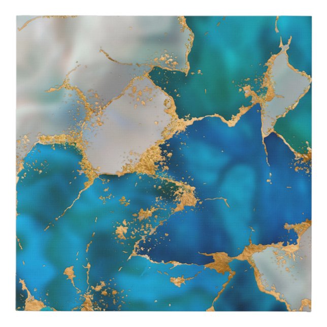 Dreamy Blue, Teal, pearl and Gold Faux Canvas Print (Front)