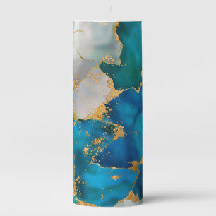 Dreamy Blue, Teal, pearl and Gold Pillar Candle