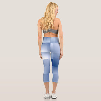 Dreamy Blue Tones in a Square Pattern Capri Leggings