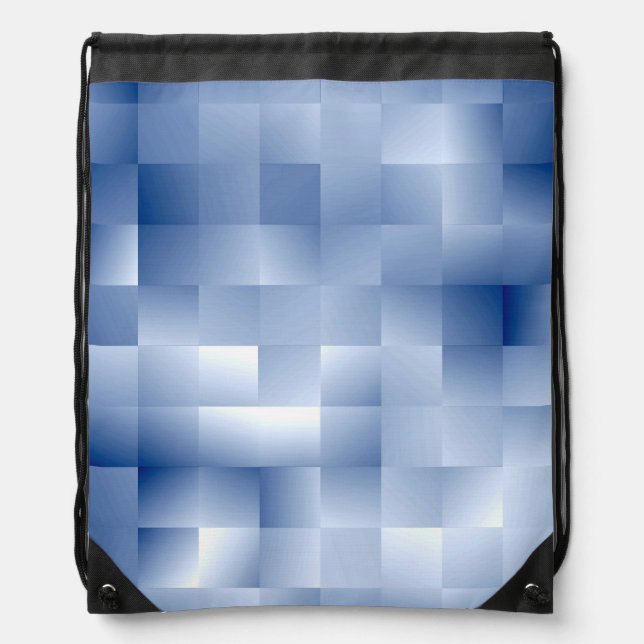Dreamy Blue Tones in a Square Pattern Drawstring Bag (Front)