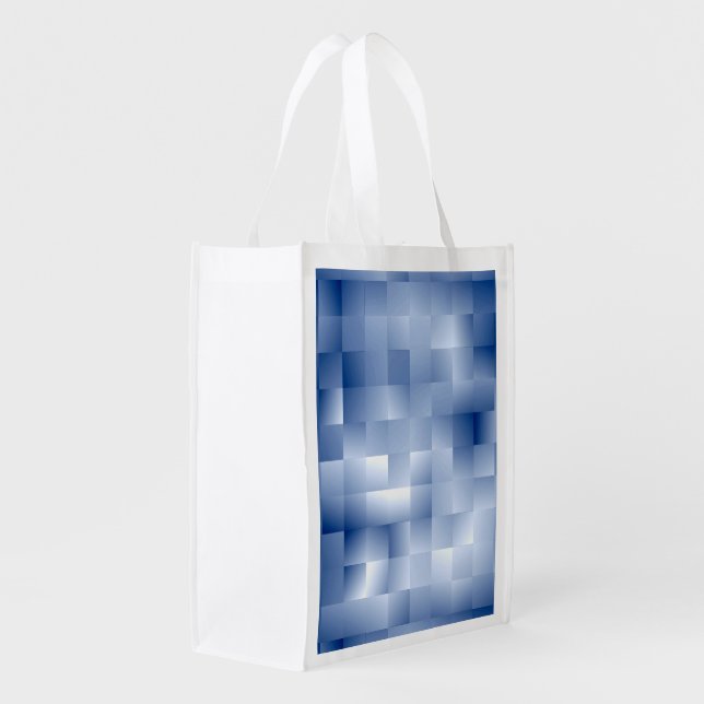 Dreamy Blue Tones in a Square Pattern Grocery Bag (Back Side)