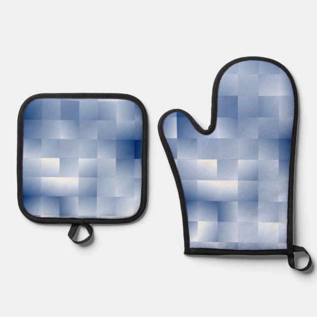 Dreamy Blue Tones in a Square Pattern Oven Mitt & Pot Holder Set (Front)