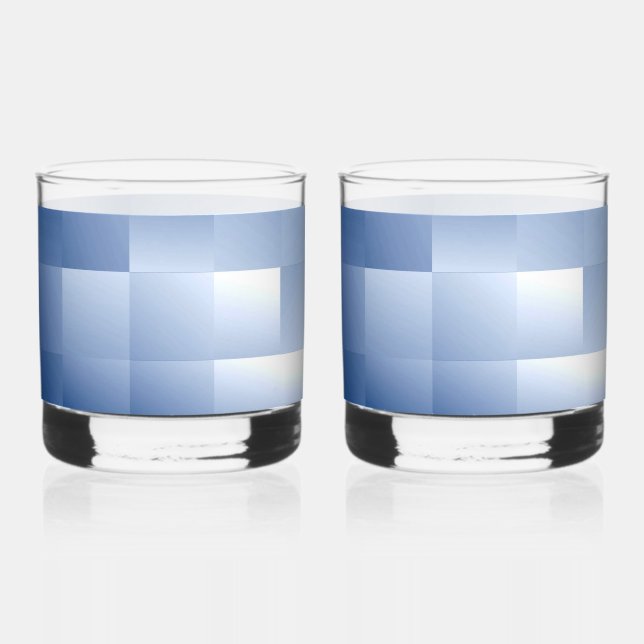 Dreamy Blue Tones in a Square Pattern Whiskey Glass (Front)