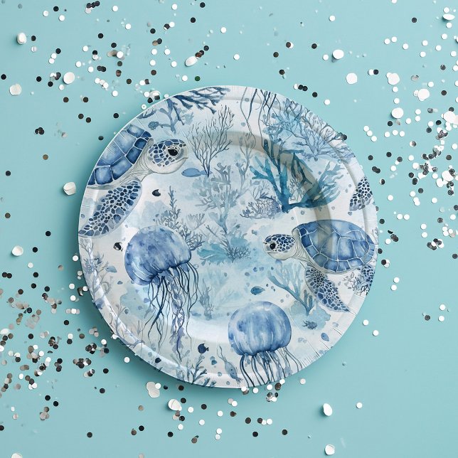 Dreamy Blue Under the Sea Baby Shower Paper Plates (Creator Uploaded)