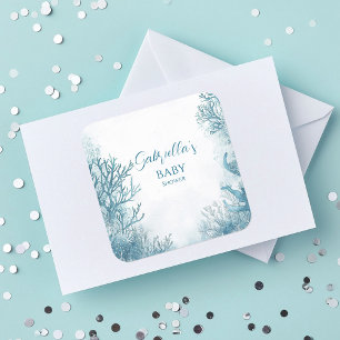 Dreamy Blue Under the Sea Baby Shower Square Sticker