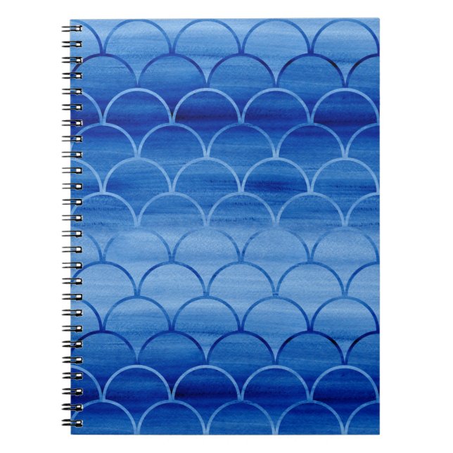 Dreamy Blue Watercolor Fan Shapes Notebook (Front)