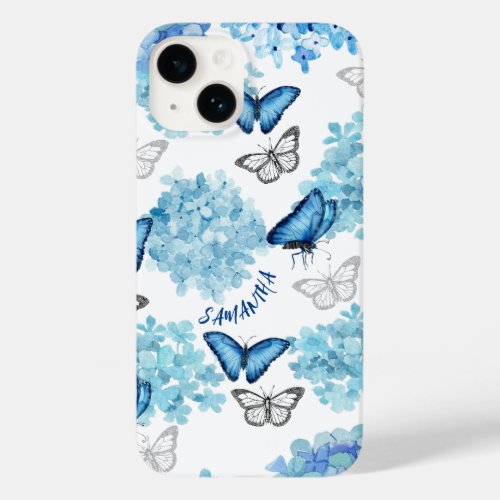 Dreamy Blue Watercolour Hydrangea and Butterfly Case_Mate iPhone 14 Case