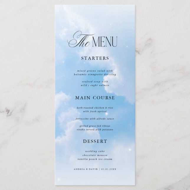 Dreamy Blue We're on Cloud Nine Bridal Shower Menu (Front)