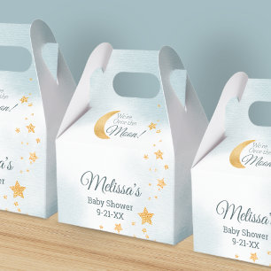Dreamy Blue We're Over the Moon Boy Baby Shower Favor Boxes
