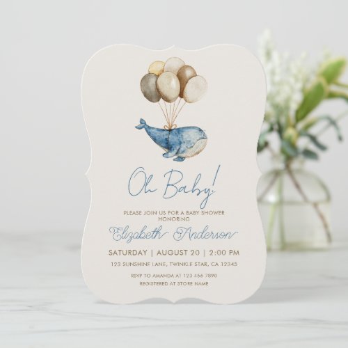 Dreamy Blue Whale and Balloons Boy Baby Shower