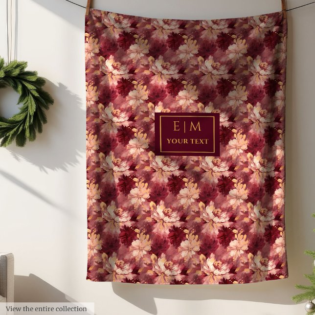 Dreamy Blush Burgundy Gold Personalized Floral  Fleece Blanket (Dreamy Blush Burgundy Gold Personalized Floral Fleece Blanket )