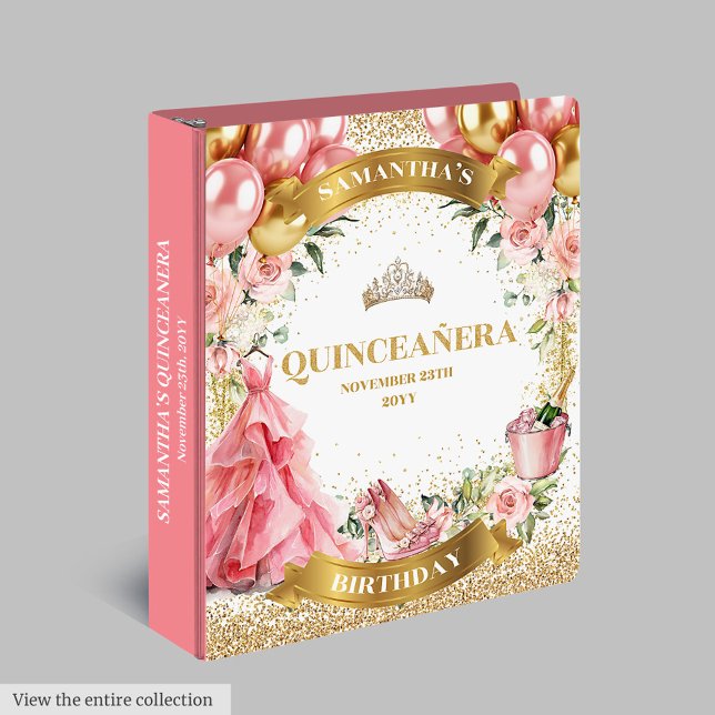 Dreamy Blush Gold Glitter Quinceañera Party Album 3 Ring Binder (Dreamy Blush Gold Glitter Quinceañera Party Album 3 ring binder)
