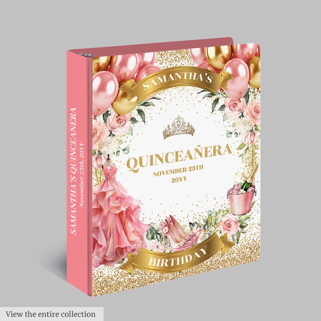 Dreamy Blush Gold Quinceañera Memory Photo Binder (Dreamy Blush Gold Quinceañera Memory Photo Binder)