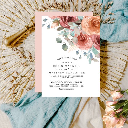 Dreamy Blush Peach Ethereal Floral Wedding Invitation