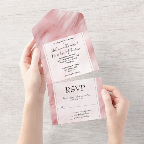 Dreamy Blush Pink Animal Fur Wedding All In One Invitation