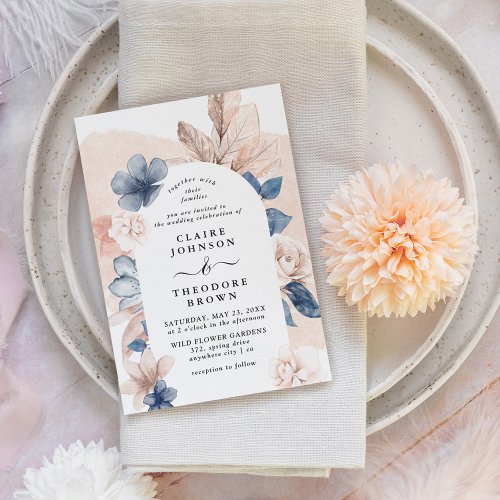 Dreamy Blush Pink  Blue Floral Arch Wedding Invitation