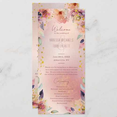 Dreamy Blush Pink Flowers Wedding Program