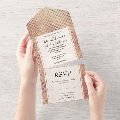 Dreamy Blush Pink Gold Sparkle Wedding All In One Invitation