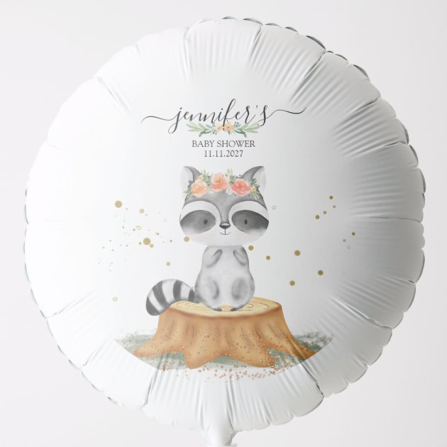Dreamy Blush Raccoon Woodland Baby Shower Balloon