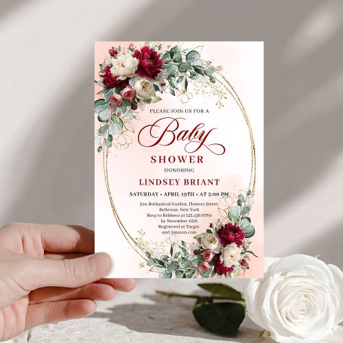 Dreamy Bohemian Maroon Floral Baby Shower
