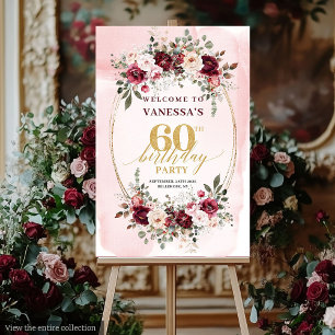 Dreamy Boho Burgundy Floral Gold 60th Birthday Foam Board