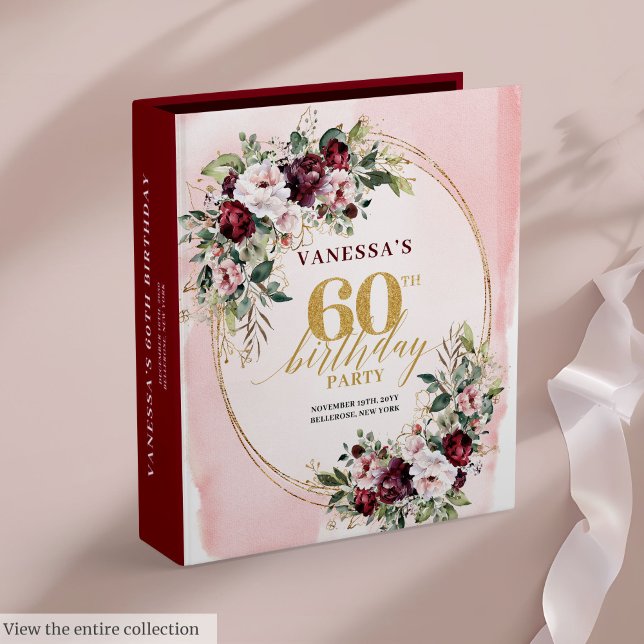 Dreamy Boho Burgundy Gold Roses 60th Ring Binder (Dreamy Boho Burgundy Gold Roses 60th Ring Binder)