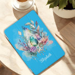 Dreamy Boho Crystals Dreamcatcher Aqua iPad Mini Cover<br><div class="desc">This dreamy boho iPad cover features a large tear-shaped crystal with a beautiful blend of aquamarine and turquoise colors. Delicate foliage, hanging crystals and a dream catcher on an aqua background safeguard your iPad with a touch of magic. Personalized with your name, this enchanting cover lets you carry a touch...</div>
