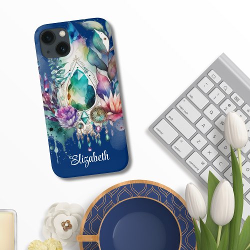 Dreamy Boho Crystals Dreamcatcher Navy iPhone 13 Case