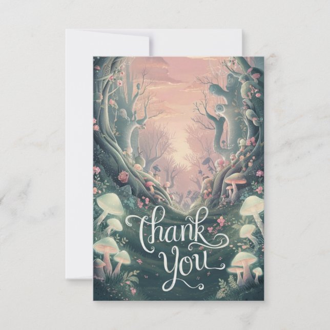 Dreamy Boho Greenery Woodland  Thank You Card (Front)