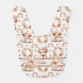 Dreamy Boho Highland Cow Nursery Baby Bib