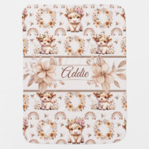 Dreamy Boho Highland Cow Nursery Blanket