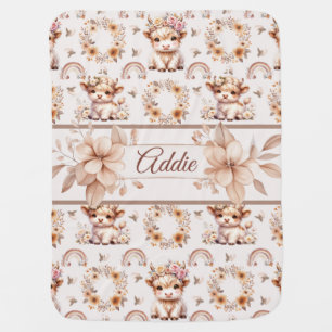 Dreamy Boho Highland Cow Nursery Blanket