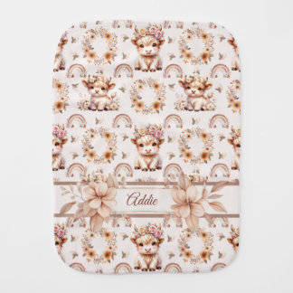 Dreamy Boho Highland Cow Nursery Burp Cloth