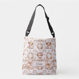 Dreamy Boho Highland Cow Nursery Diaper Crossbody Bag