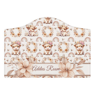 Dreamy Boho Highland Cow Nursery Door Sign