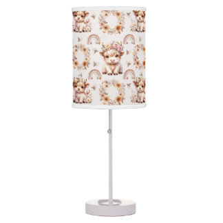 Dreamy Boho Highland Cow Nursery Table Lamp