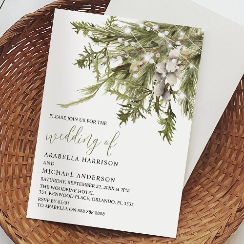 Dreamy Boho Watercolor Winter Wedding Invitation