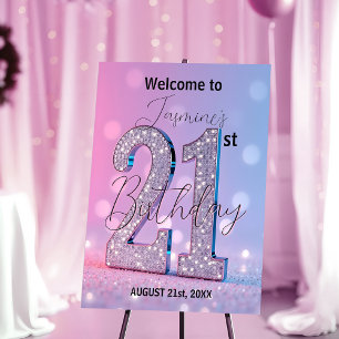 Dreamy Bokeh and Sequins 21st Birthday Celebration Foam Board