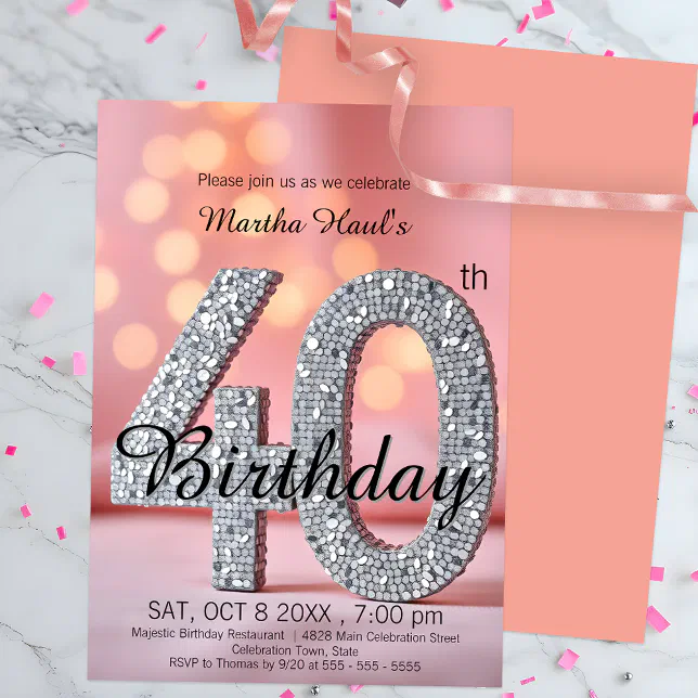 Dreamy Bokeh and Sequins 40th Birthday Celebration Invitation | Zazzle