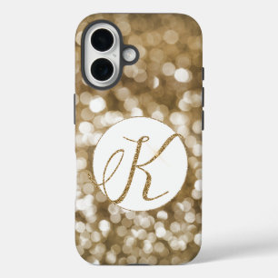 Dreamy Bokeh Gold Glitter Letter K Monogram iPhone 16 Case