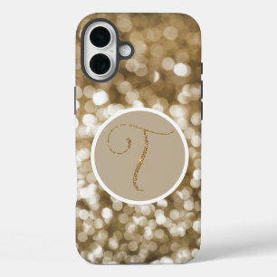 Dreamy Bokeh Gold Glitter Letter T White Cream iPhone 16 Plus Case