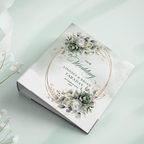 Dreamy Botanical Sage Green Wedding Memory Album B 3 Ring Binder