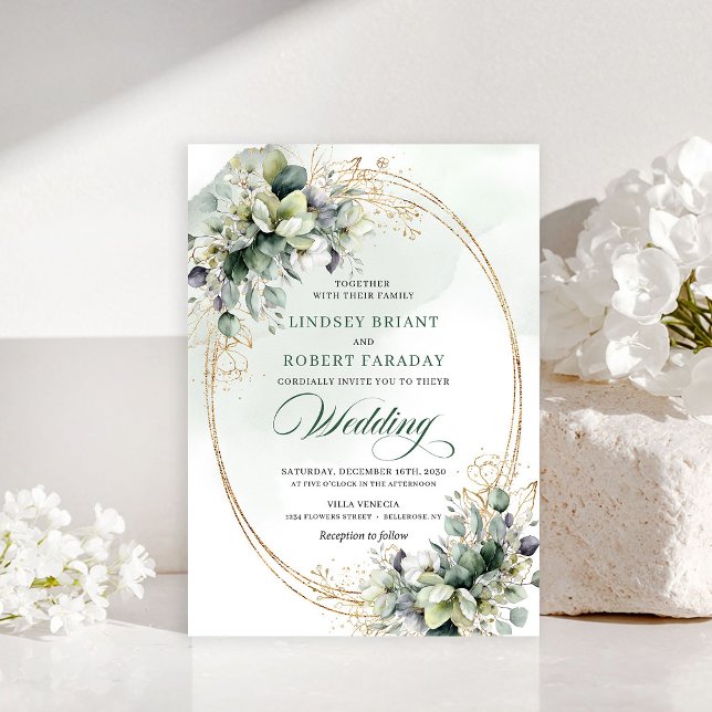 Dreamy botanical white roses wedding invitation (Dreamy botanical white roses wedding invitation)