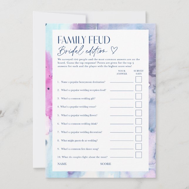 Dreamy Bridal Feud Trivia Shower Game Card (Front)