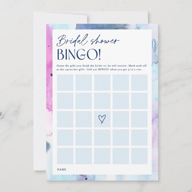 Dreamy Bridal Shower Gift Bingo Activity Game Card (Front)